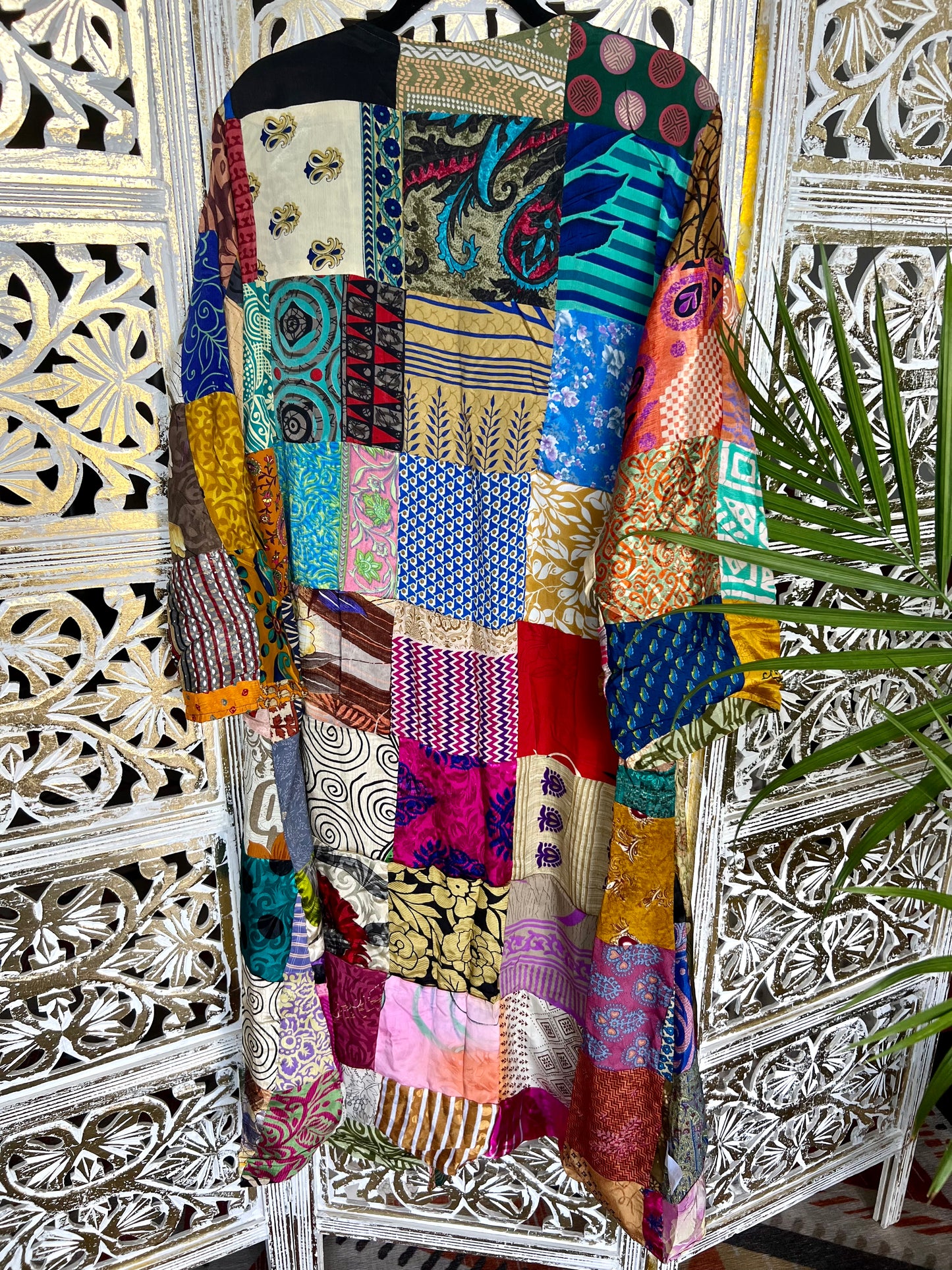 Silk Kimono (reversible) - Tribal Green & Patchwork