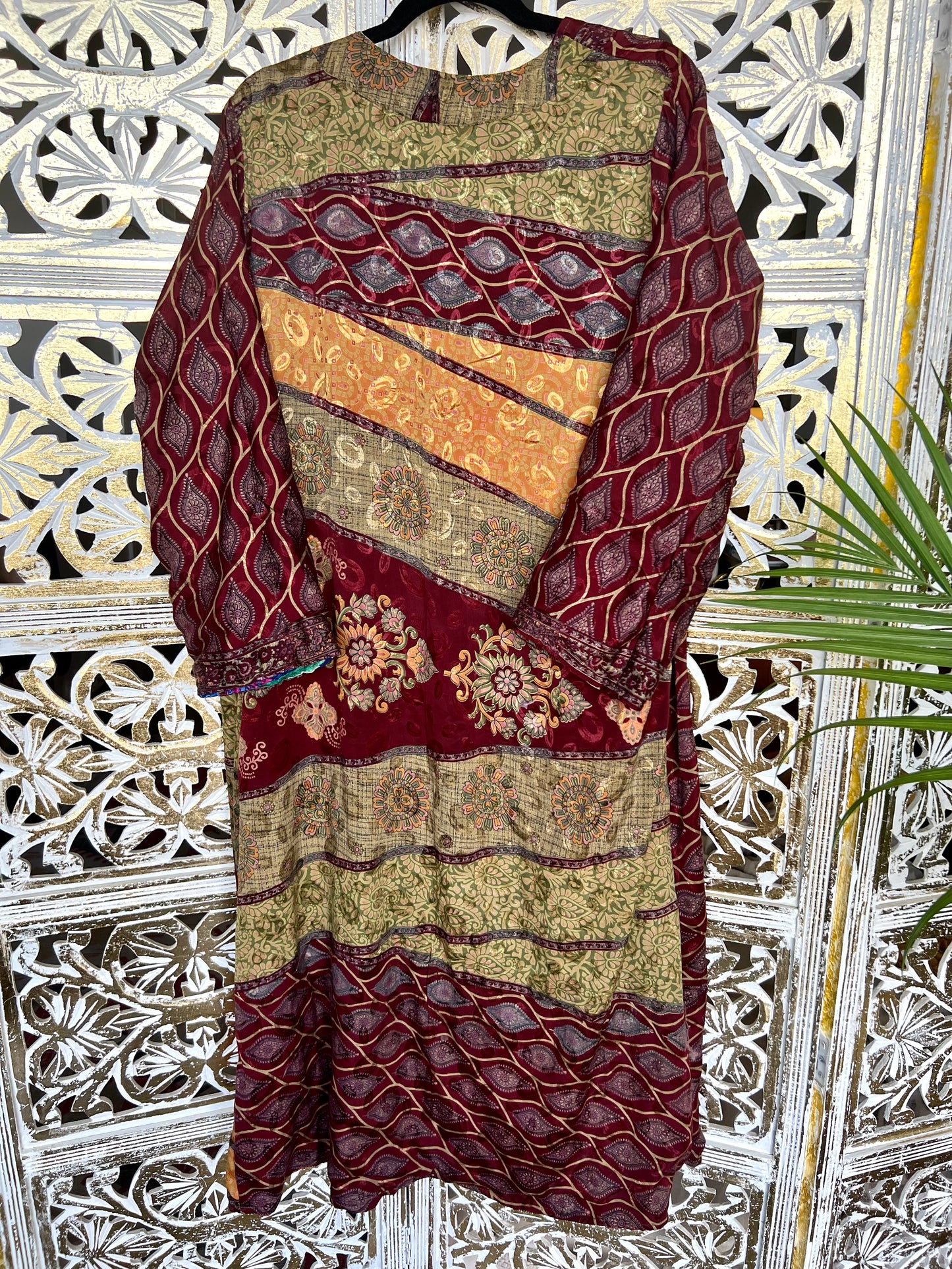 Silk Kimono (reversible) - Maroon/Gold & Patchwork