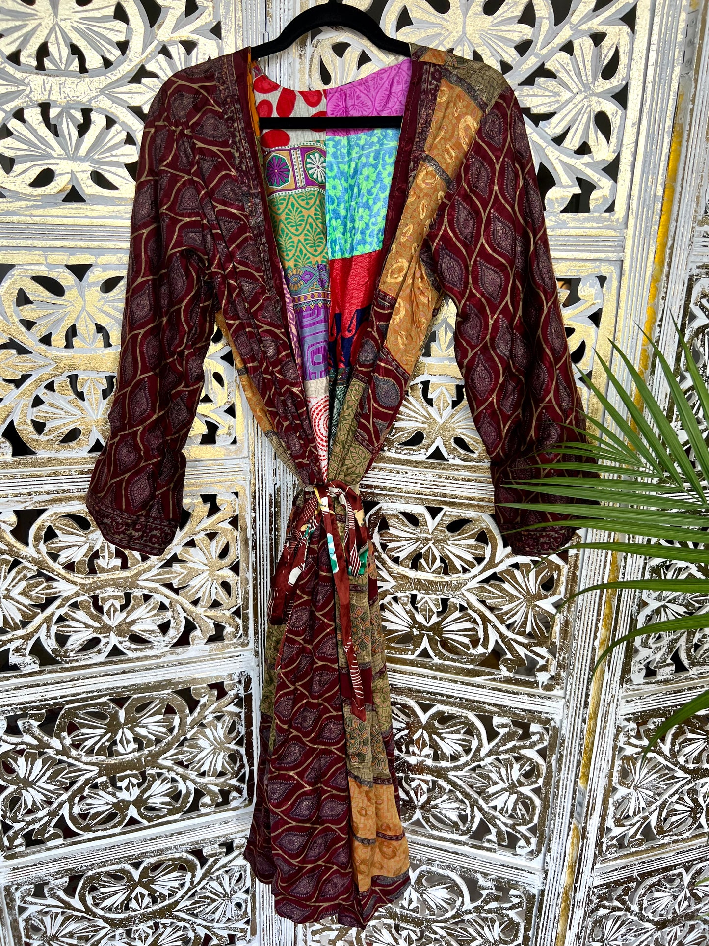 Silk Kimono (reversible) - Maroon/Gold & Patchwork