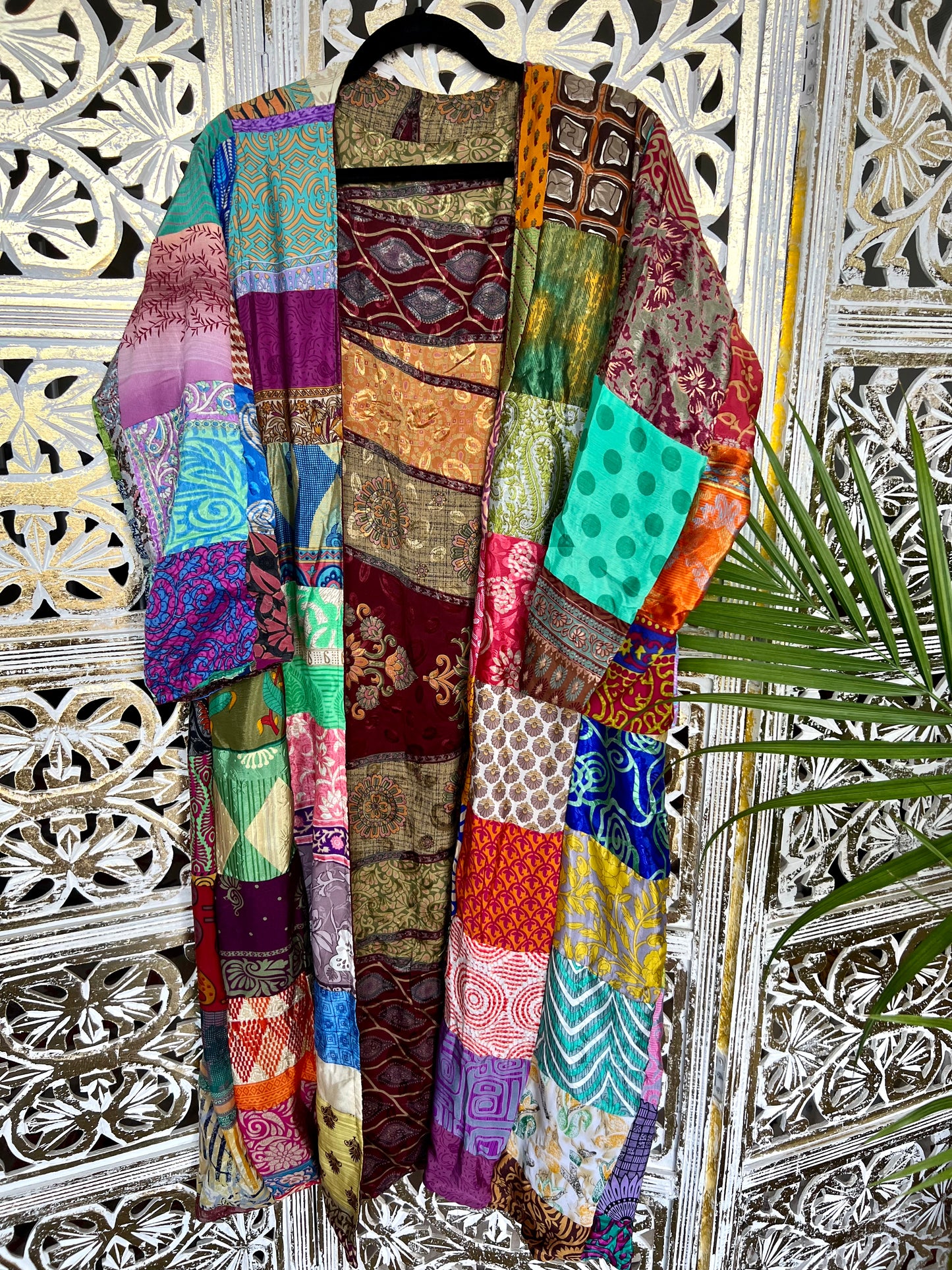 Silk Kimono (reversible) - Maroon/Gold & Patchwork