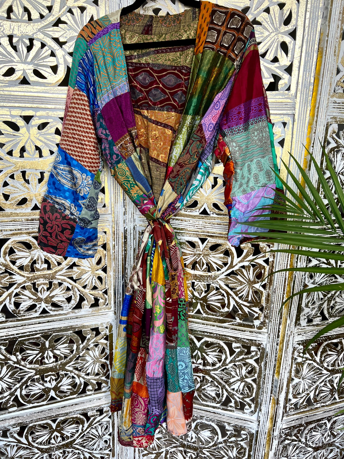Silk Kimono (reversible) - Maroon/Gold & Patchwork