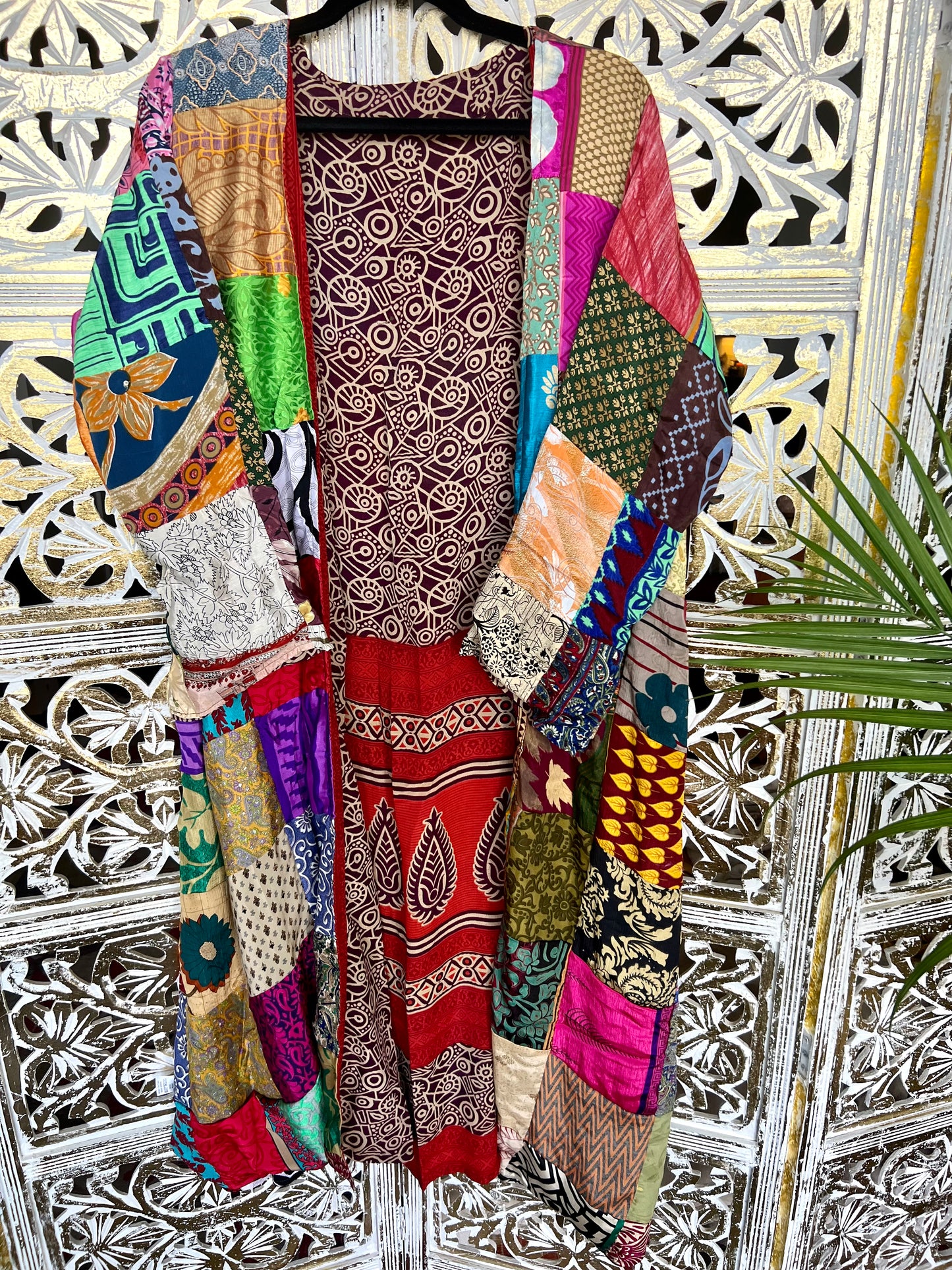 Silk Kimono (reversible) - Maroon/Red & Patchwork