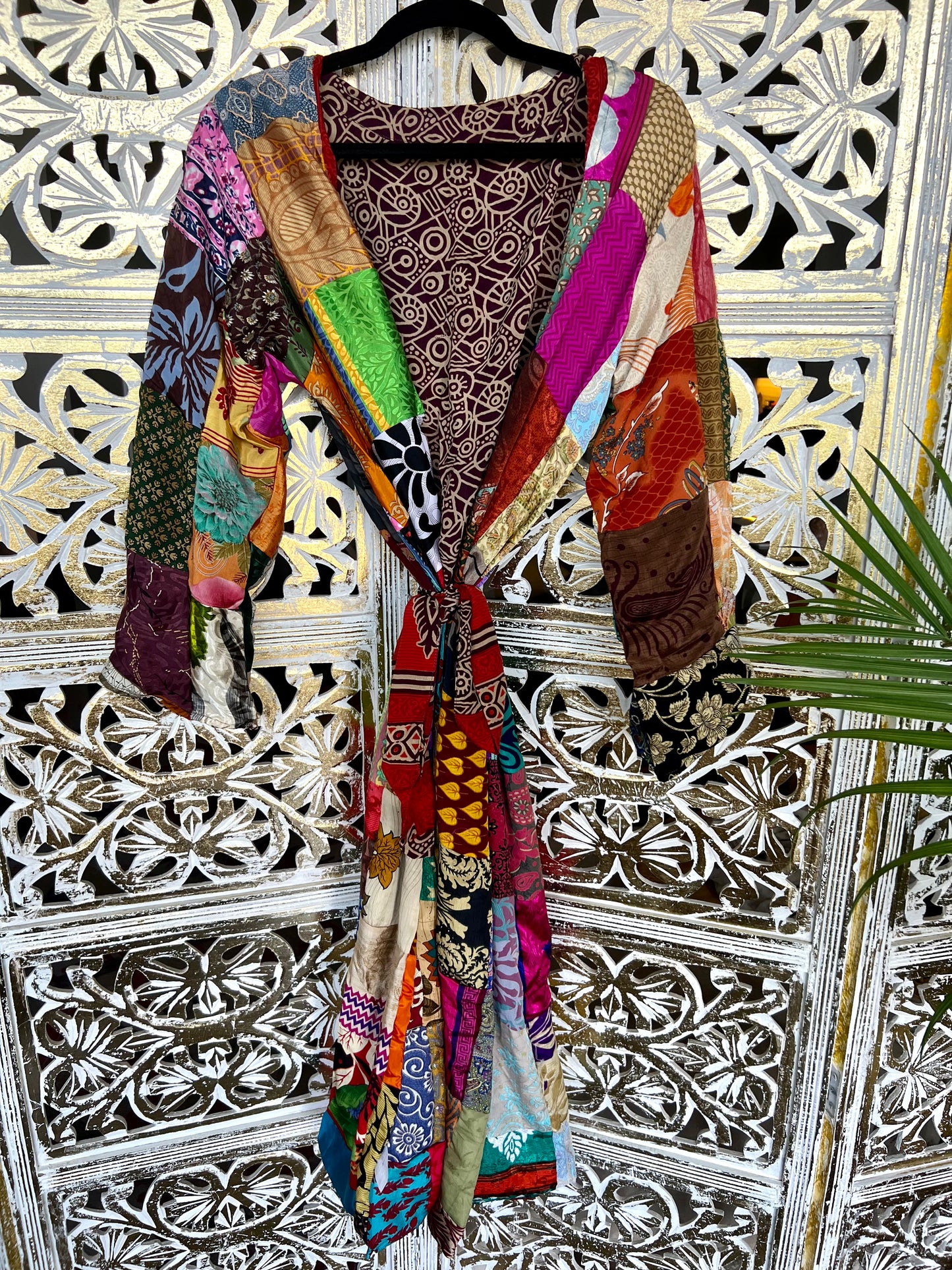 Silk Kimono (reversible) - Maroon/Red & Patchwork