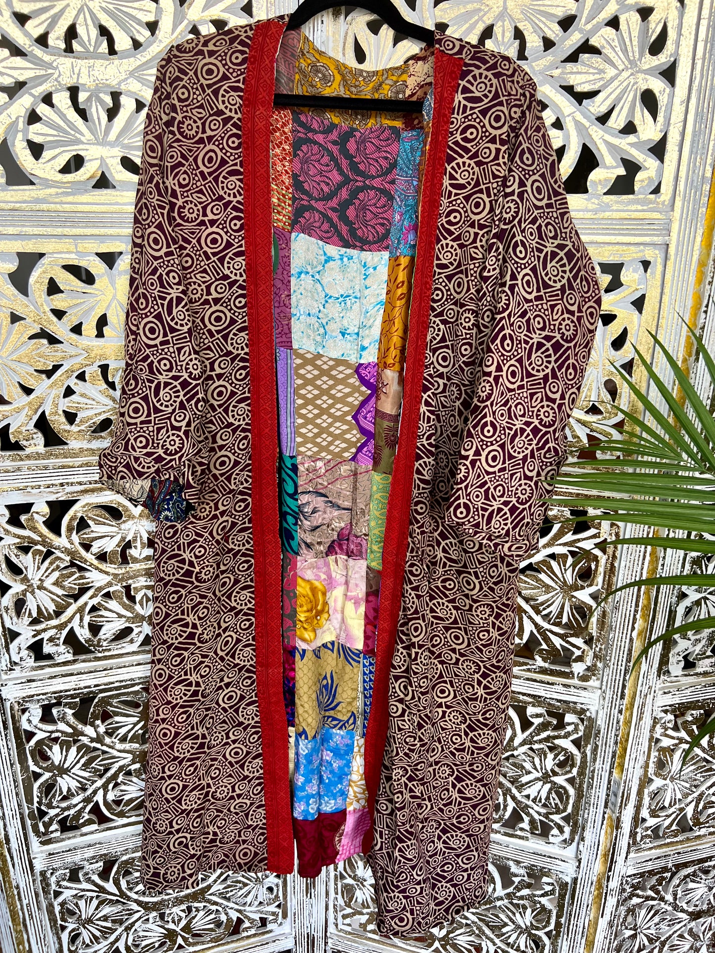 Silk Kimono (reversible) - Maroon/Red & Patchwork