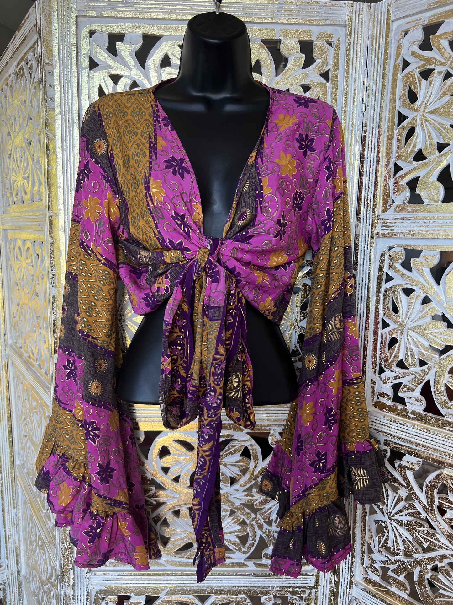 Silk Sari Goddess Top - Purple Floral