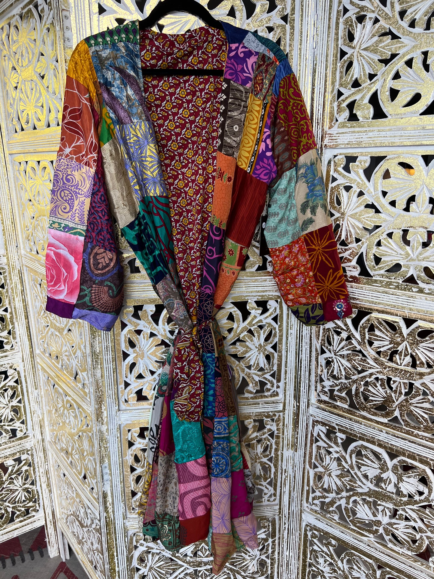 Silk Kimono Robe (reversible) - Floral & Patchwork