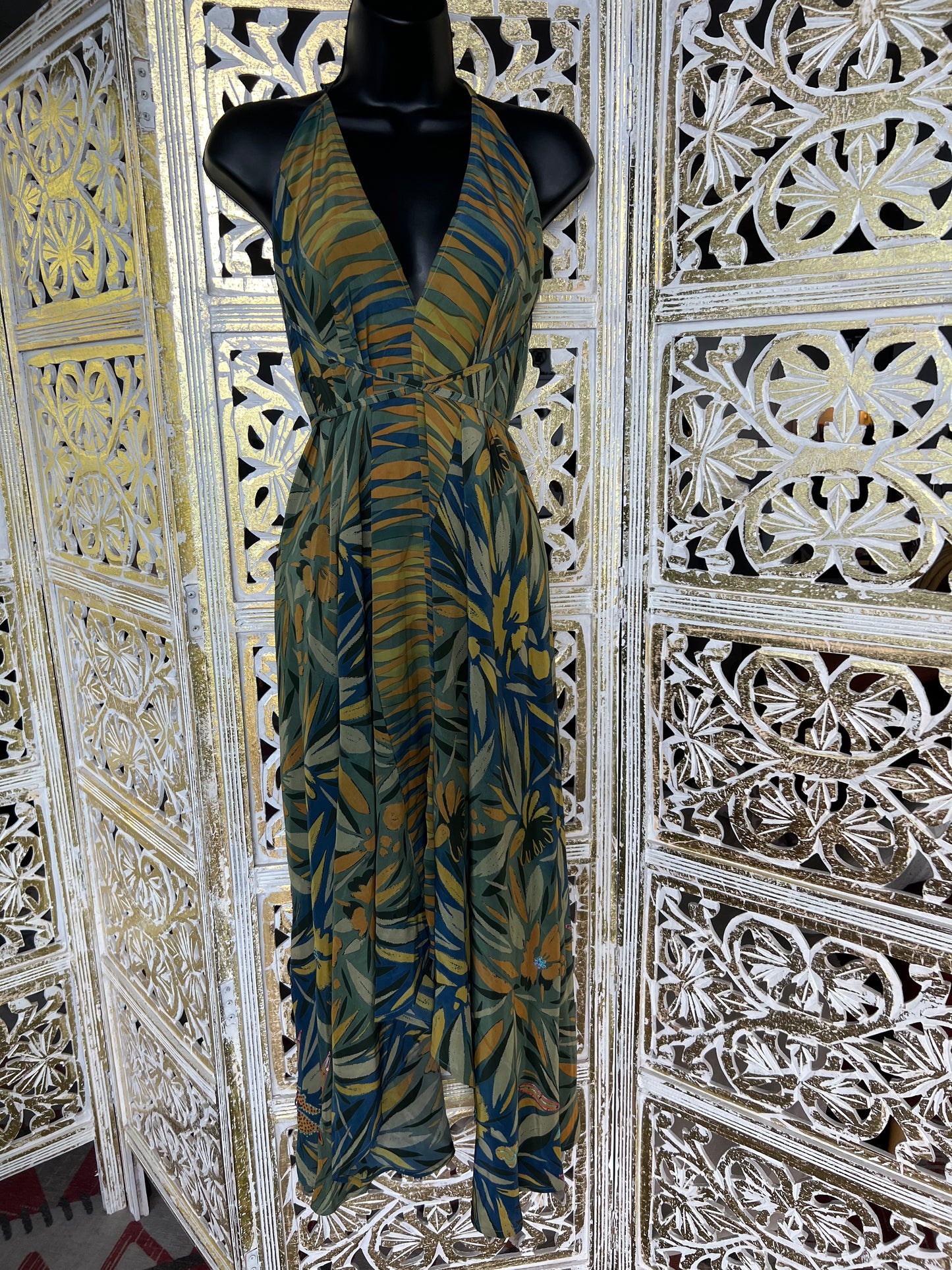 Silk Sari Dress - Leafy Green