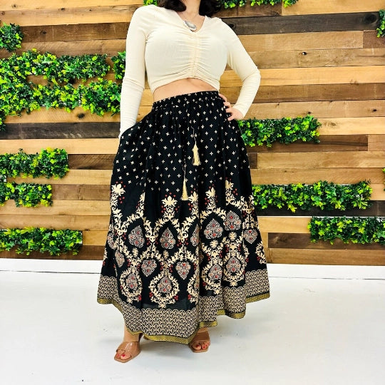 Bohemian Flowy Skirt - Black
