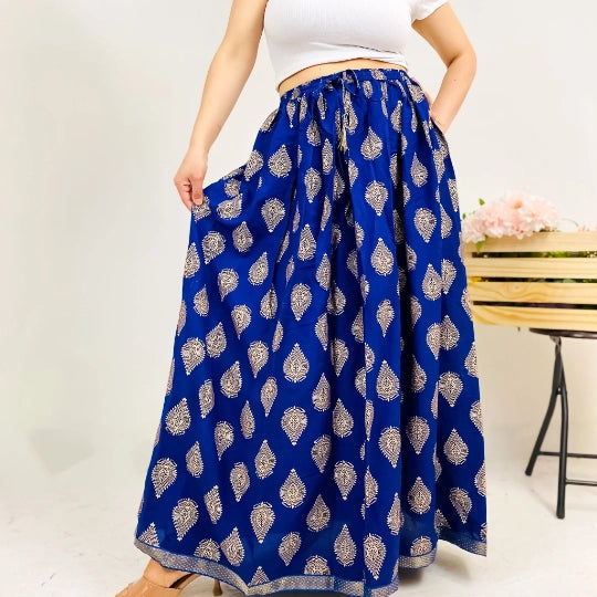 Bohemian Flowy Skirt - Blue