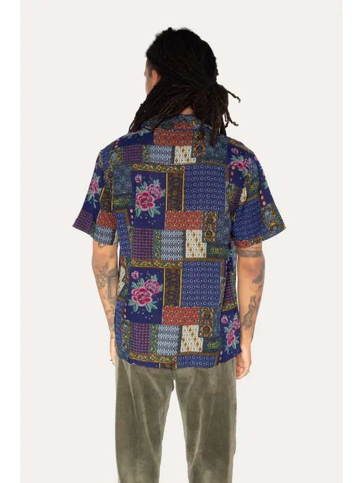 Kaur Button Up Shirt - Blue Patchwork