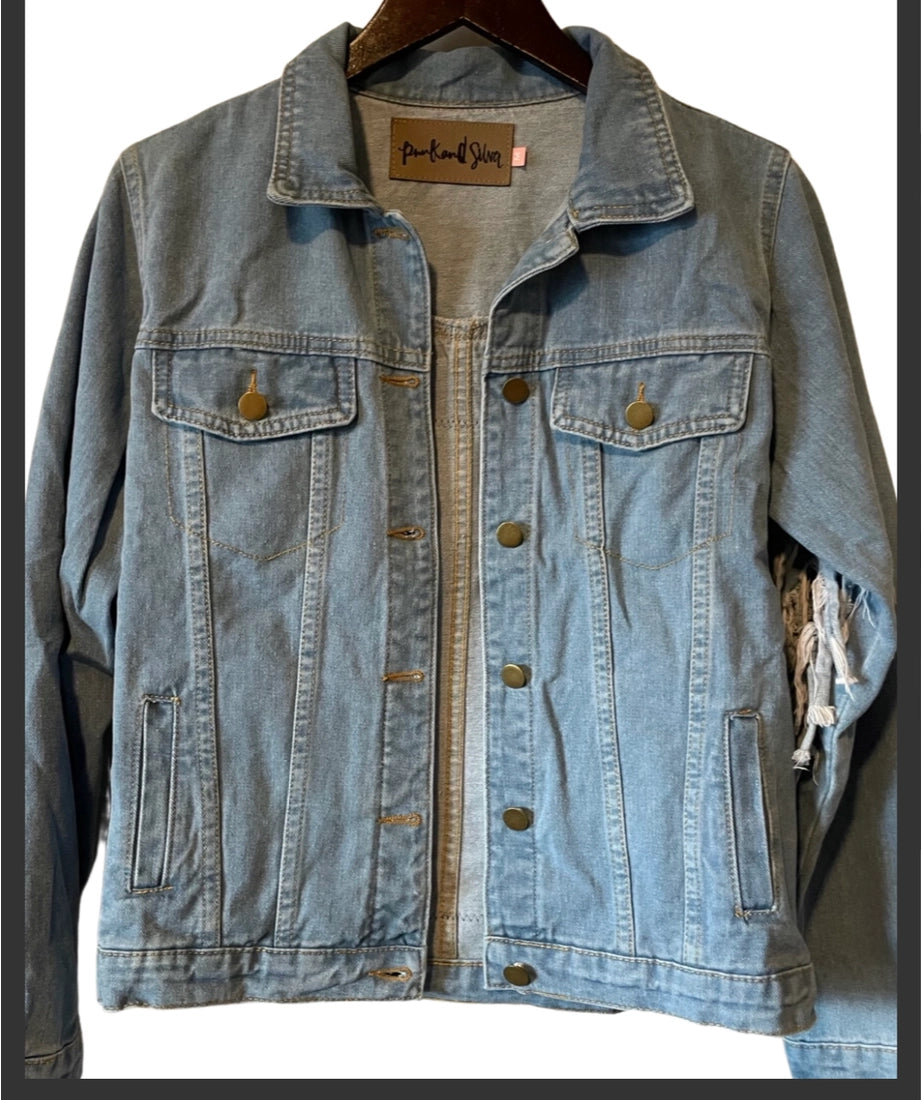Denim Fringe Jacket - Evil Eye