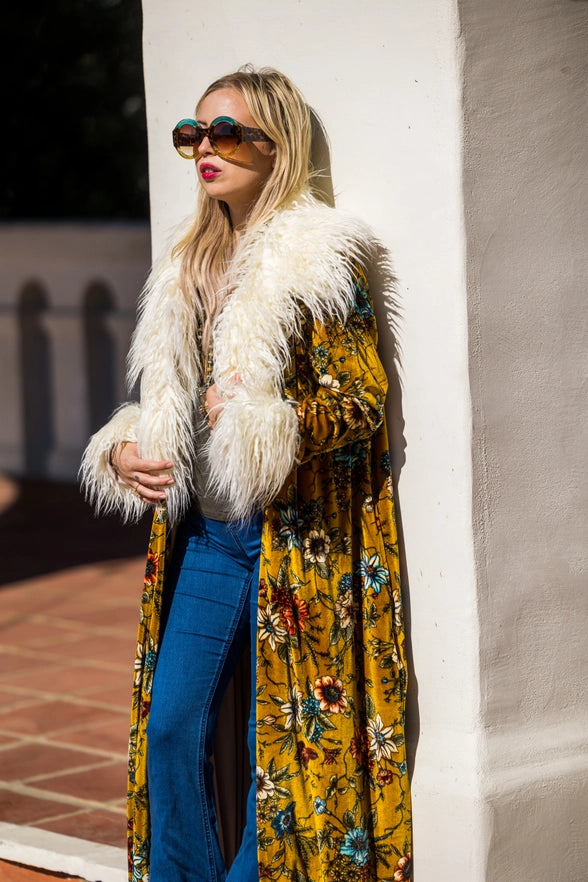 Penny Faux Fur Velvet Jacket - Mustard Blossom