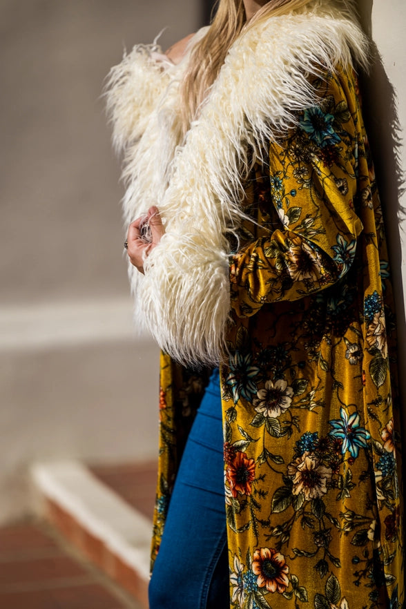 Penny Faux Fur Velvet Jacket - Mustard Blossom