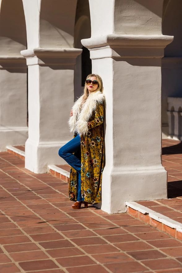 Penny Faux Fur Velvet Jacket - Mustard Blossom