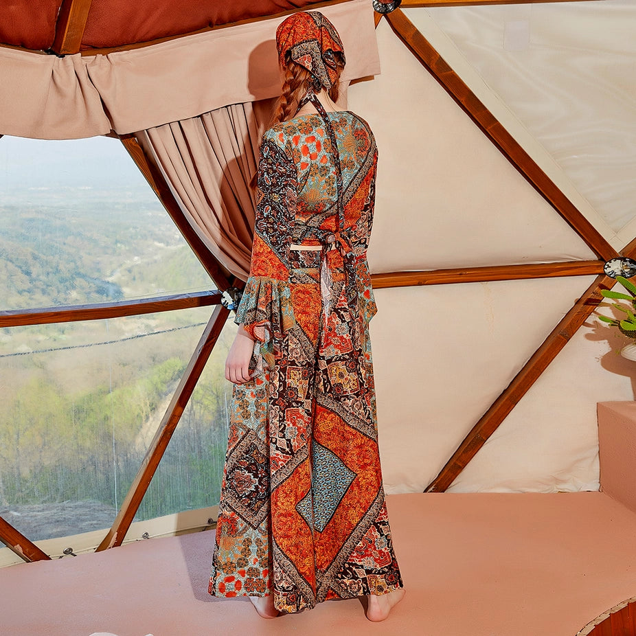 Boho Style Wide Leg Pants - Orange