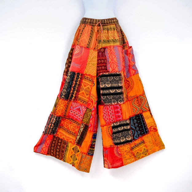 Handwoven Palazzo Pants - Orange Patchwork