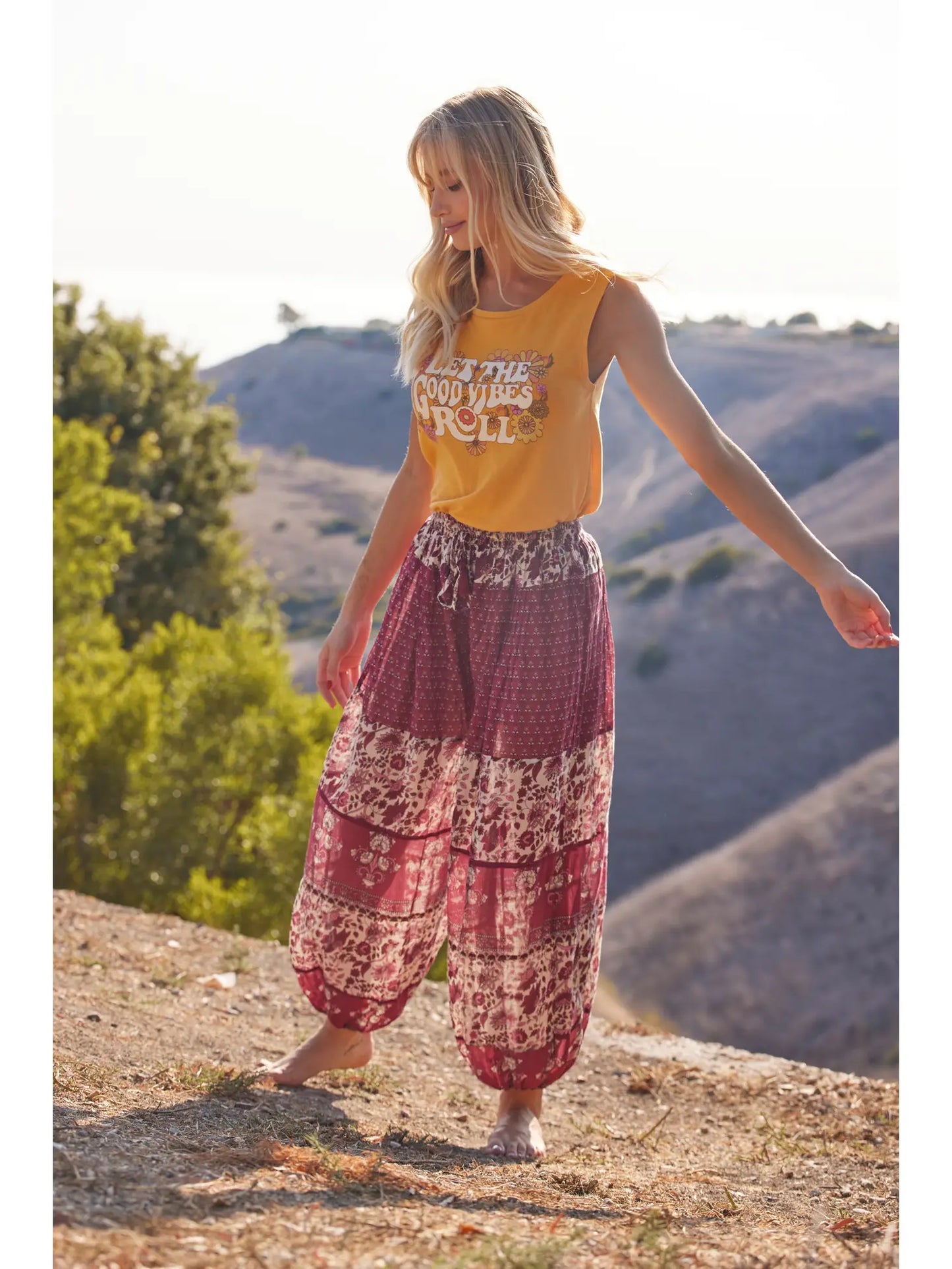 Anna Printed Harem Pants - Burgundy