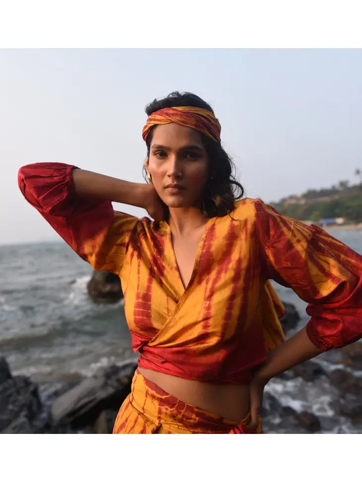 Asha Wrap Top & Pants (set) - Red/Orange