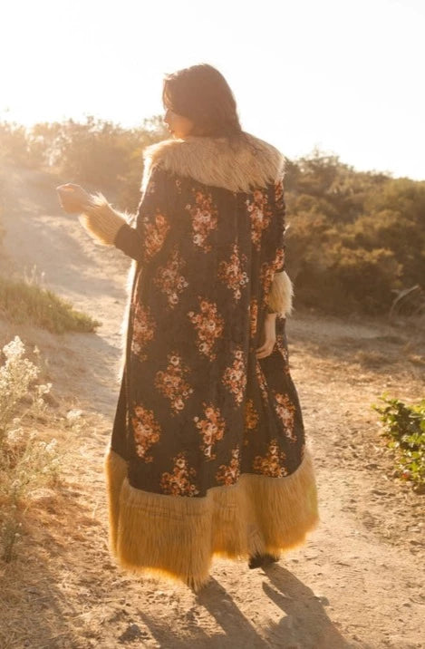 Penny Faux Fur Velvet Jacket - Autumn Roses