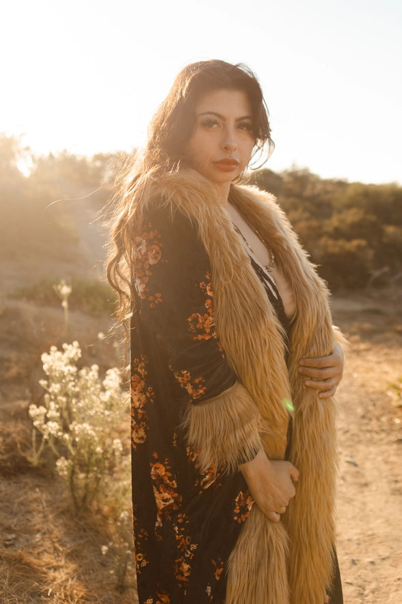 Penny Faux Fur Velvet Jacket - Autumn Roses