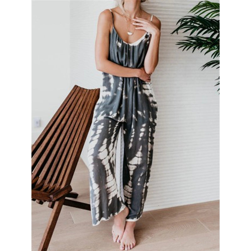 Tie Dye Loose Fit Cami Jumpsuit - Grey