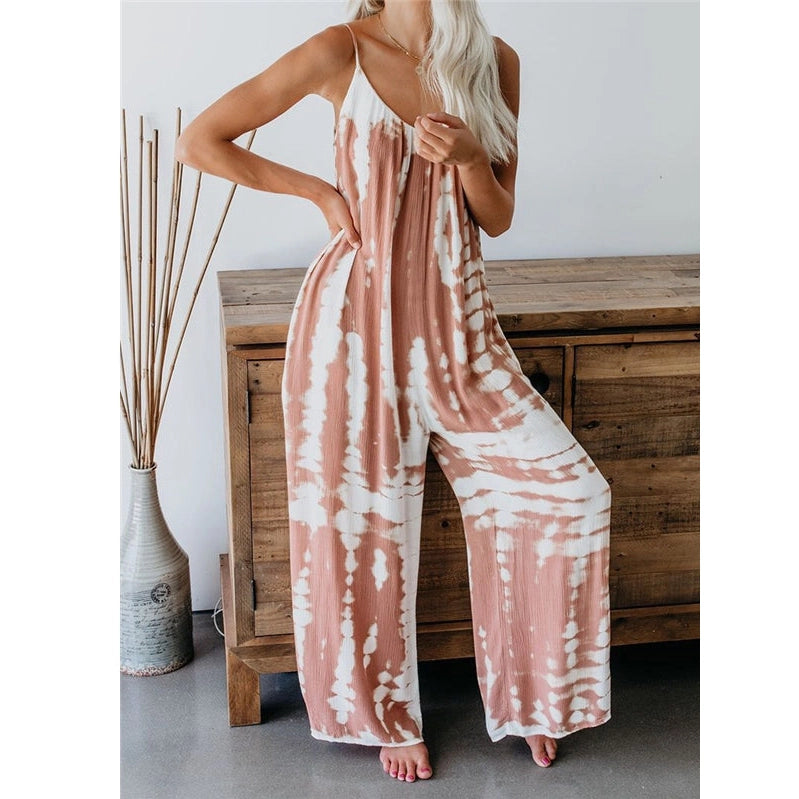 Tie Dye Loose Fit Cami Jumpsuit - Pink