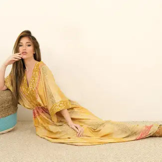 Dress - Silk, Sequin Collar and Sleeve - Yellow Trypsy Digs Dress - Silk, Sequin Collar and Sleeve - Yellow Trypsy Digs
