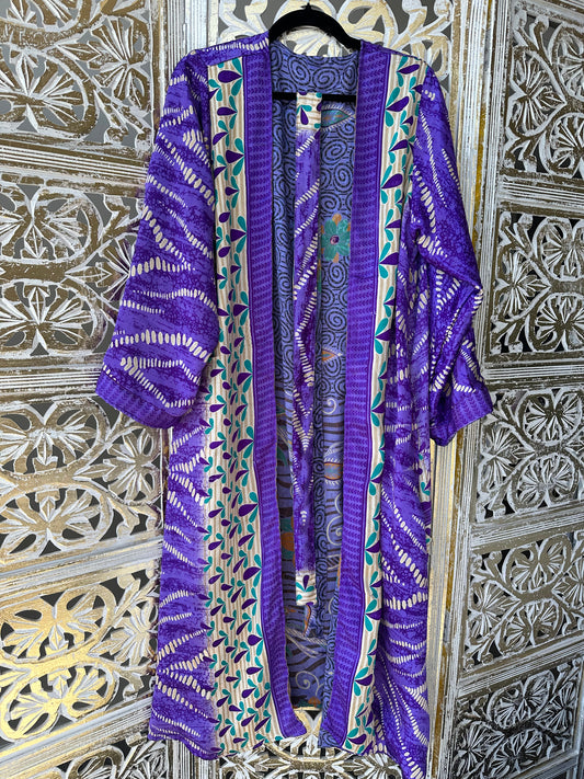 Silk Sari Double Sided Robe - Purple