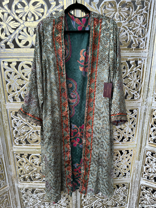 Silk Sari Double Sided Robe - Majestic Marina