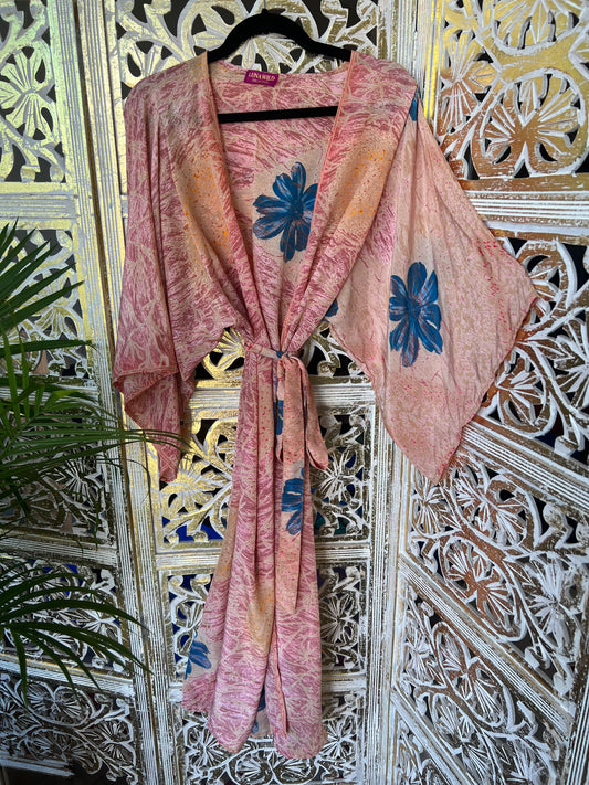Silk Sari Robe - Pink Floral